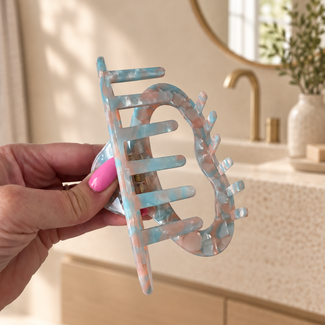 Světle modro-meruňkový skřipec do vlasů myfeminity e-shop